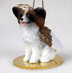  PAPILLON (BROWN WHITE) ANGEL DOG CHRISTMAS ORNAMENT HOLIDAY Figurine Statue.  
